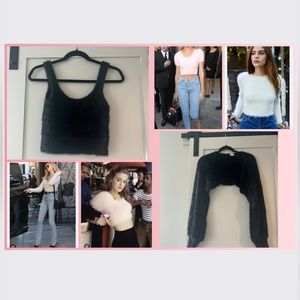 Made in Italy Fuzzy Cropped Cami Tank & Cardigan Sweater Set Black Sizes S & M
